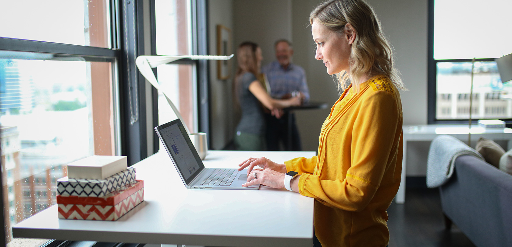 Modern office workplace with ergonomic workstation setup